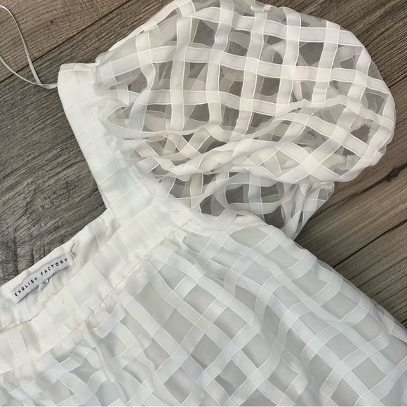 English Factory White Grid Pattern Puff Sleeve Organza Top- Size Extra Small - Picture 7 of 14